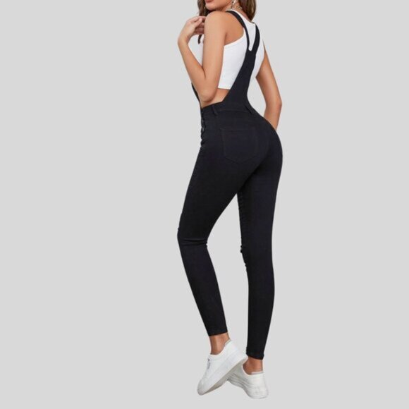 Flap Pocket Ripped Denim Overalls Without Tank Top - Picture 2 of 6